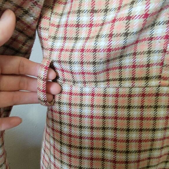 Nicole by Nicole Miller Plaid Checkered Button Front Tie Waist Peakcoat Jacket - Picture 11 of 15